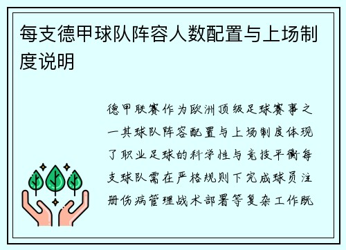 每支德甲球队阵容人数配置与上场制度说明